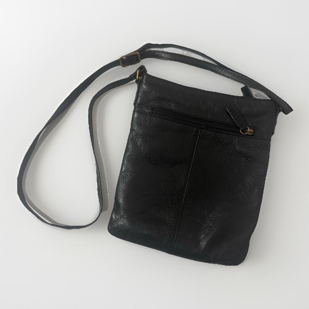 Margot Ny Split Pocket Black Soft Leather Slim Crossbody Purse Zipper Classic
